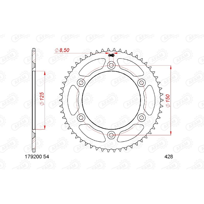 179200-54 Afam : Couronne Acier 54 dents - chaine 428