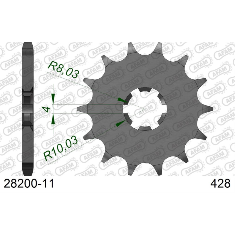 Pignon chaine 428er arbre 22mm, disponible de 11 à 18 dents