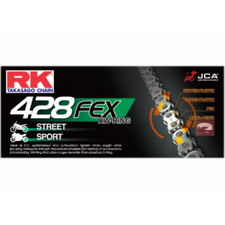 Chaine 428FEX RK XW'Ring Super Renforcée Couleur Acier