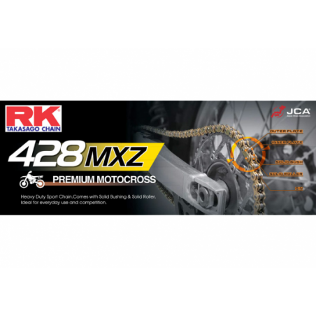 Chaine 428MX RK Motocross Ultra Renforcée Couleur Acier