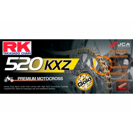 Chaine GB520KXZ RK Motocross Super Renforcée Couleur Gold