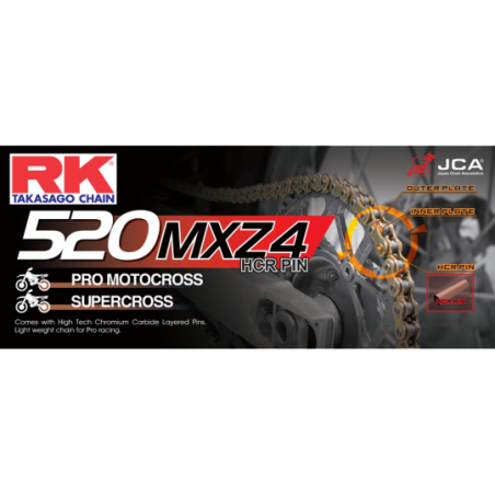 Chaine 520MX RK Motocross Ultra Renforcée Couleur Gold