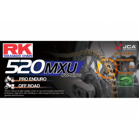 Chaine 520MXU RK UW'Ring Racing TT Ultra Renforcée Couleur Acier
