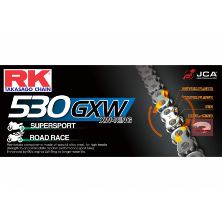 Chaine 530GXW-T RK XW'Ring Ultra Renforcée Couleur Acier